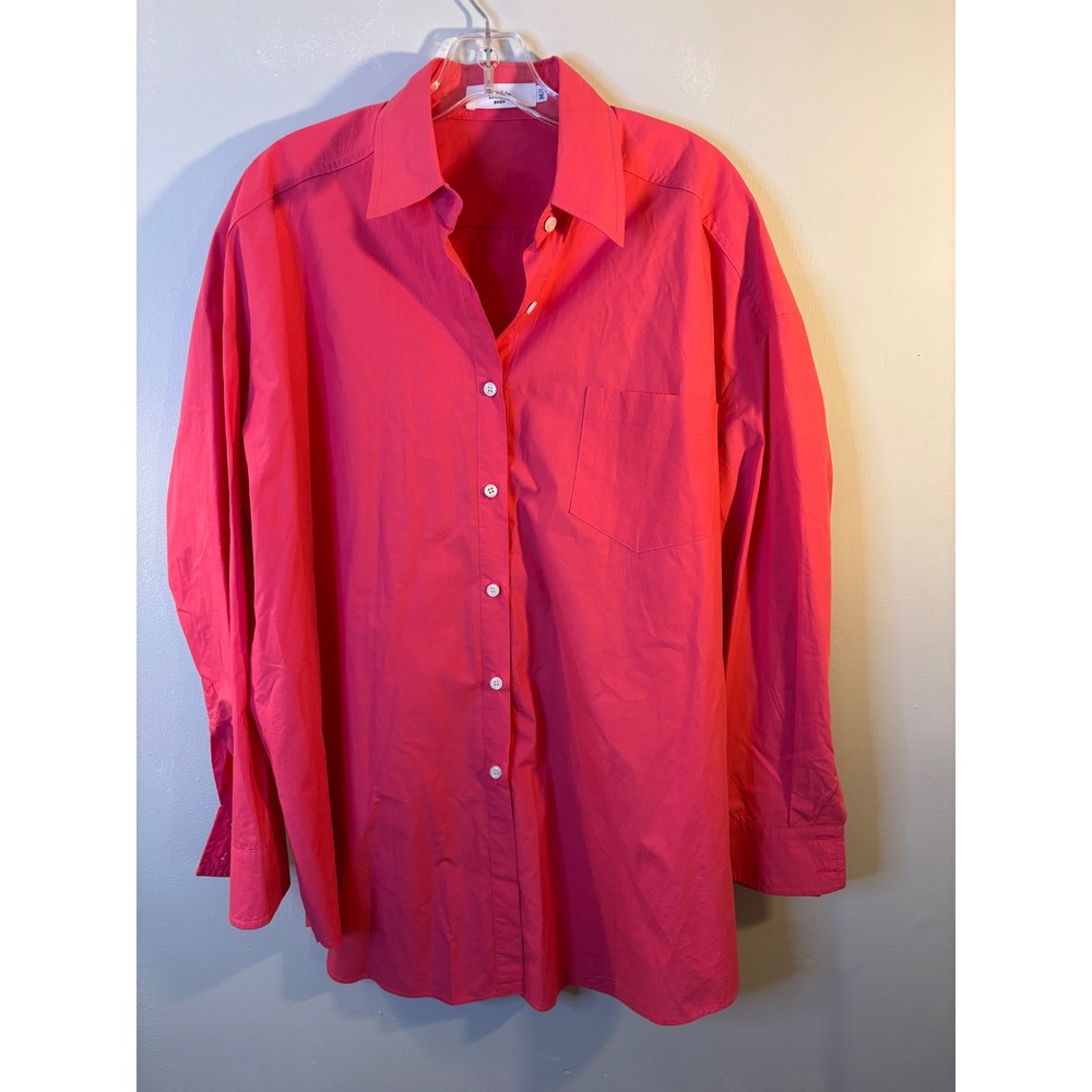 Frankie Shop Melody Cotton Poplin Oversized Button Up Shirt M/L Coral Pink